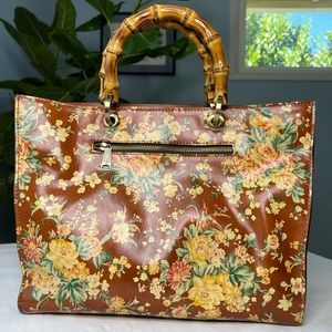 Patricia Nash 100% Leather Zancona Tote Bag/Purse- Botanical Design, 10th Anniv.